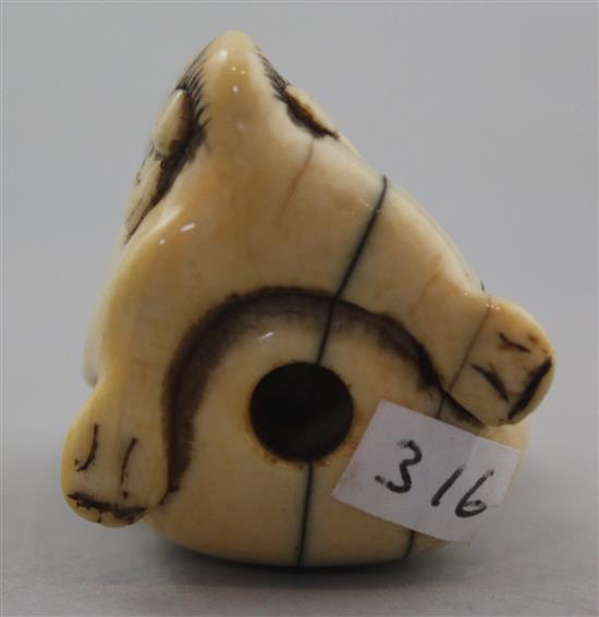 A Japanese ivory netsuke of a shi-shi, Edo period, 4cm